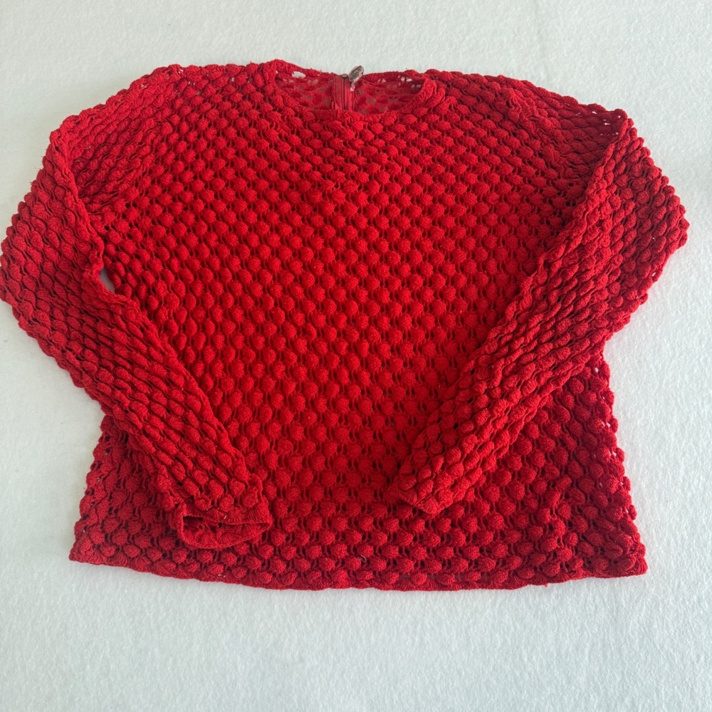 Sears Vintage Unique Retro Popcorn Knit Sweater Women Medium Red